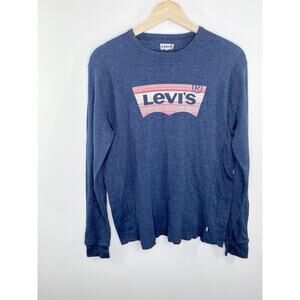 Levi's Blue Thermal Waffle Knit Long Sleeve Logo Shirt Men's Size Medium M